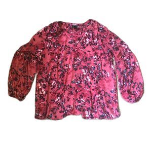 Torrid Floral Blouse Size 3 3X Pink Barbie Bishop Sleeve Lightweight Cottagecore